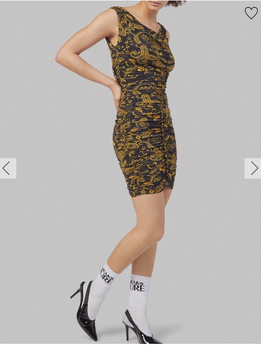 Versace Jeans Couture Signature Ruched Sleeveless Dress Gold Black Size US 4